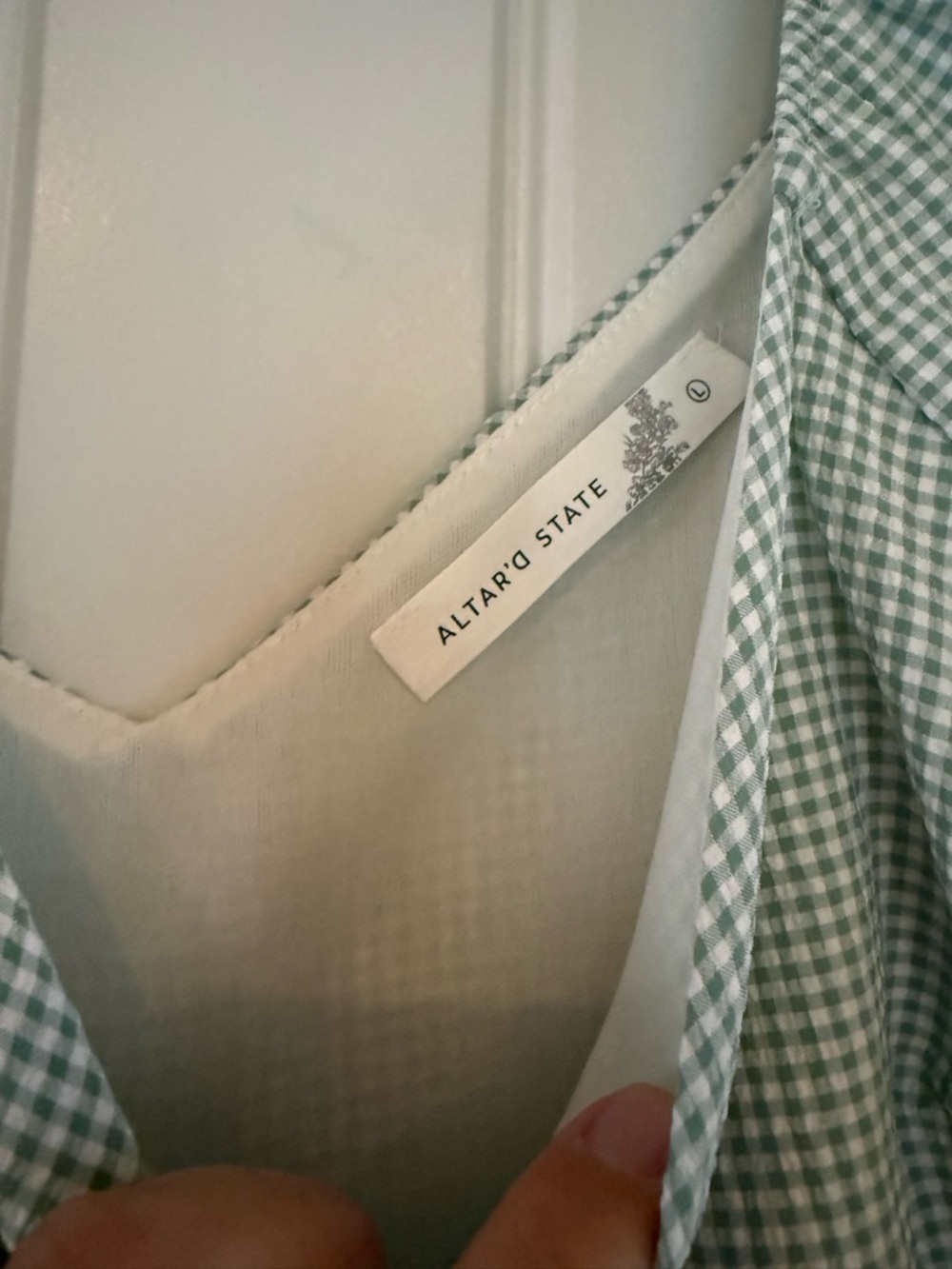 Altar’d state Green Gingham Puff Sleeve Babydoll Top - Picture 4 of 5